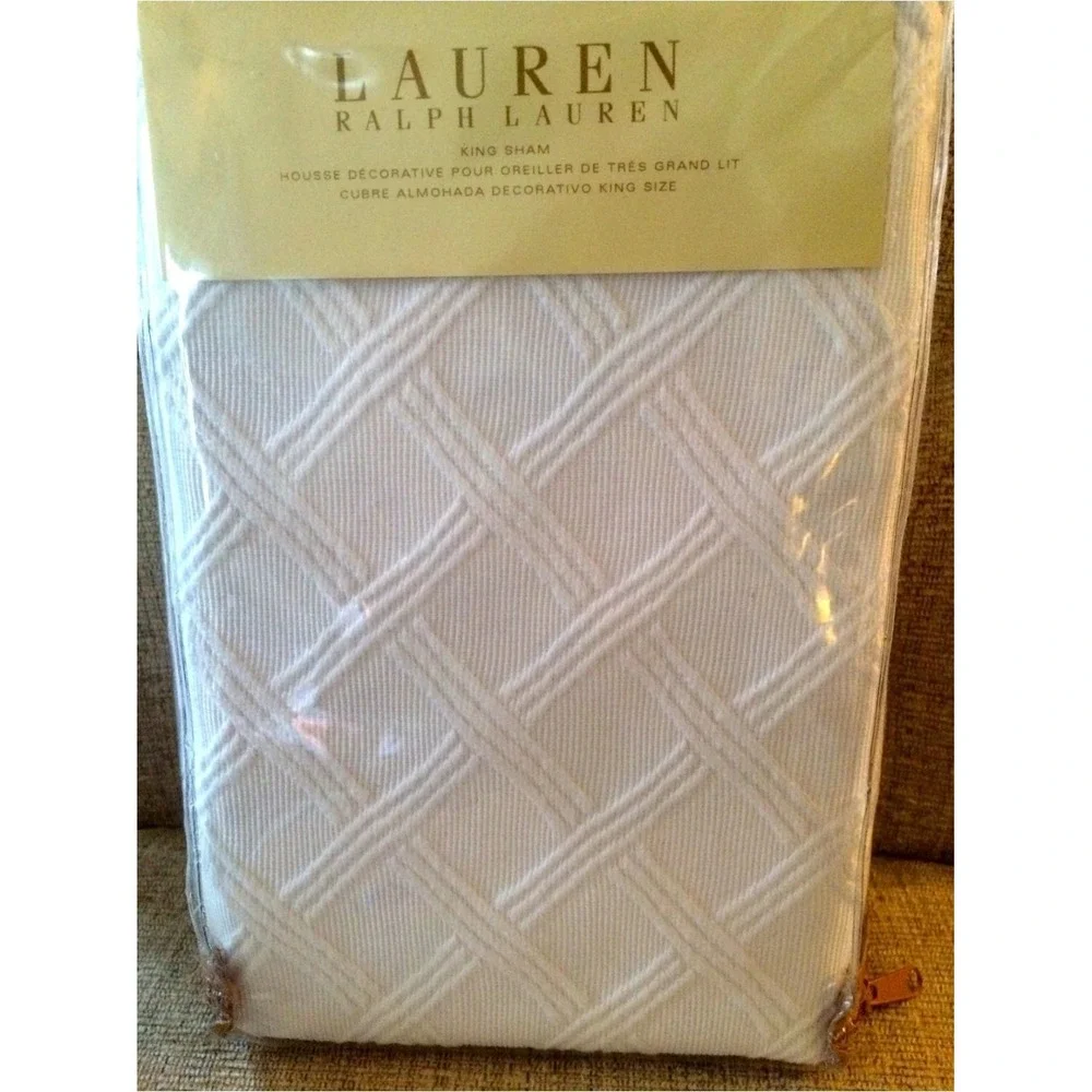 L.RALPH LAUREN GEORGICA GARDEN WHITE LATTICE KING SHAM(2) LikeNew 22